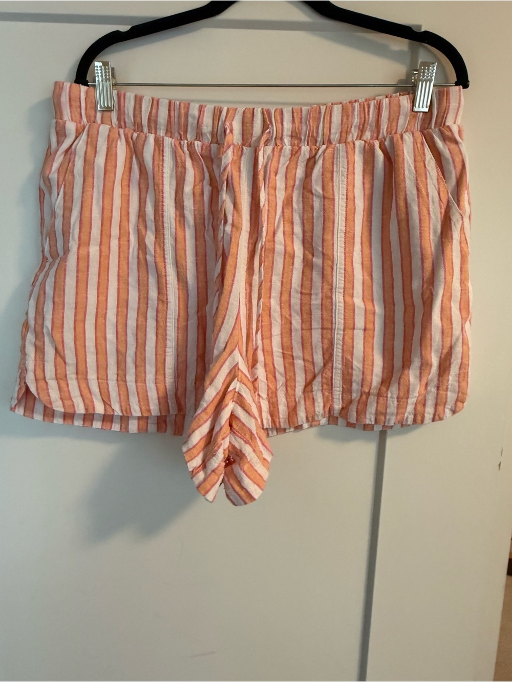 Striped Coral and White Linnen Lounge Shorts